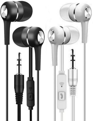 Meyaar SPN Pack of 2 Headset Made-In-India Headset Earphones with Mic Wired Headset(White, Black, In the Ear)