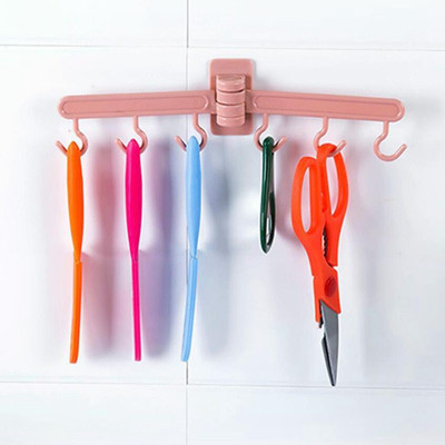 sell net retail 5PCS 180 Degree Rotate Shelf Adhesive 6 Hooks Hanging Holder Hook 6(Pack of 5)
