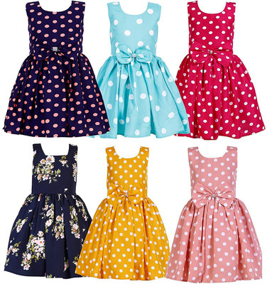 Klowvila Fashion Girls Midi/Knee Length Casual Dress(Multicolor, Sleeveless)