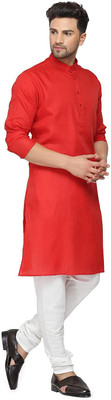 Enmozz Men Solid Straight Kurta(Red)