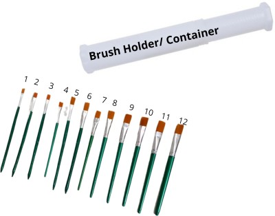 Upyukat Artist Paint Brushes Set- Flat artist paint brush (set of 12 brushes, Size No. 1 to 12) with Plastic Painting Brush Box/ Painting Brush Holder/ Container for storing paint brushes(Set of 12, Green, White)