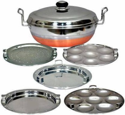 PBD Lifestyle Heavy Stainless Steal Copper Bottom Multi Kadhai With Lid Standard Idli Maker (5 Plates , 14 Idlis ) Standard Idli Maker (5 Plates , 14 Idlis Kadhai 27 cm diameter with Lid 4 L capacity(Stainless Steel, Induction Bottom)