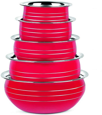 Nirvika steel Handi set Tope set Tapeli Patila Pot Pan Vessel Utensils cookware set biryani serving bowl cooking new handi pot Handi 1.6 L, 1.2 L, 0.85 L, 0.65 L, 0.4 L(Stainless Steel, Non-stick, Induction Bottom)