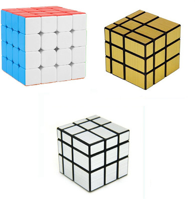 vworld Challenging High Speed Smooth Stickerless Cube Combo Of 4x4x4x4, 3x3 Gold Mirror And Silver Mirror Magic Puzzle Cube (3 Pieces)(3 Pieces)