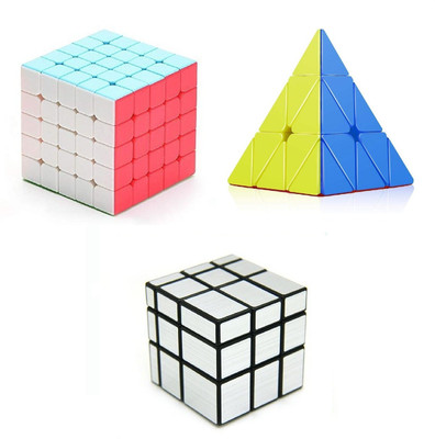 vworld Challenging High Speed Smooth Stickerless Cube Combo Of 5x5x5x5x5, Pyramid Triangle And 3x3 Silver Mirror Magic Puzzle Cube (3 Pieces)(3 Pieces)
