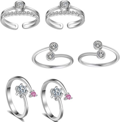 Om Jewells Alloy Cubic Zirconia Rhodium Plated Toe Ring Set