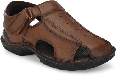 Hitz Tan Leather Comfort Sandals with Velcro Closure Men Tan Sandals