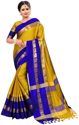 Kothari Trend Woven Dharmavaram Cotton Silk Saree(Mustard)