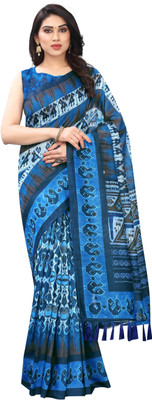 SILK ZONE Digital Print Kalamkari Cotton Blend Saree(Multicolor)