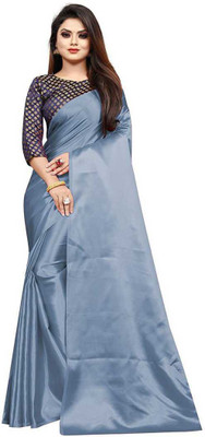 ZINLORIZ Solid/Plain Bollywood Satin Saree(Grey)