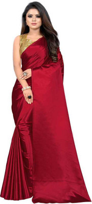 ZINLORIZ Solid/Plain Bollywood Satin Saree(Red)
