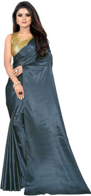 ZINLORIZ Solid/Plain Bollywood Satin Saree(Grey)