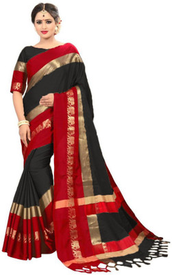 Kothari Trend Woven Banarasi Cotton Silk Saree(Black)