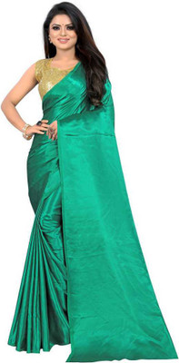 ZINLORIZ Solid/Plain Bollywood Satin Saree(Dark Green)