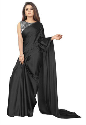 ZINLORIZ Solid/Plain Bollywood Silk Blend Saree(Black)