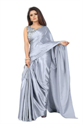 ZINLORIZ Solid/Plain Bollywood Silk Blend Saree(Grey)