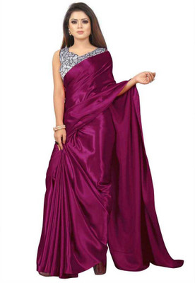 ZINLORIZ Solid/Plain Bollywood Silk Blend Saree(Purple)
