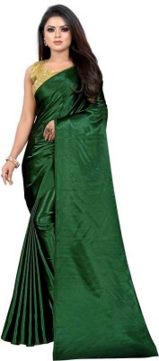 ZINLORIZ Solid/Plain Bollywood Satin Saree(Dark Green)