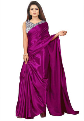 ZINLORIZ Solid/Plain Bollywood Silk Blend Saree(Purple)