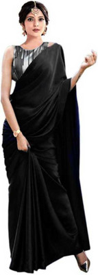 PCDESIGNER Solid/Plain Bollywood Satin Saree(Black)