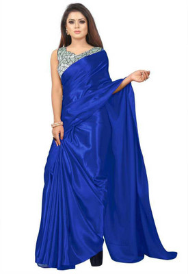 ZINLORIZ Solid/Plain Bollywood Silk Blend Saree(Blue)