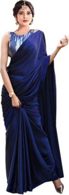 ZINLORIZ Solid/Plain Bollywood Satin Saree(Dark Blue)