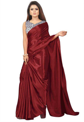 ZINLORIZ Solid/Plain Bollywood Silk Blend Saree(Maroon)