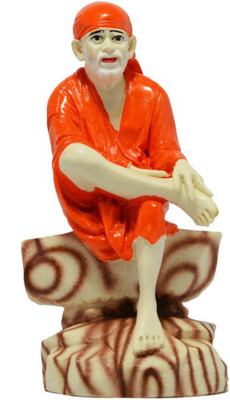 Crafts For You Sai Baba Sitting on stone White with Orange Chola Decorative Showpiece  -  8 cm(Polyresin, Orange, White)