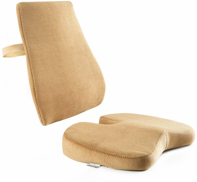METRON Soft Seat Cushion for Office Chair, Car, Wheelchair Memory Foam| Washable Covers| Back / Lumbar Support(Brown)