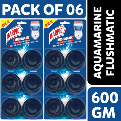 Harpic Flushmatic Twin In-Cistern Toilet Cleaner (Aquamarine) - 600 g Aquamarine Block Toilet Cleaner(6 x 100 g)