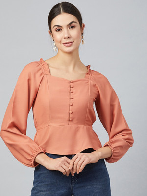 Marie Claire Casual 3/4 Sleeve Solid Women Pink Top
