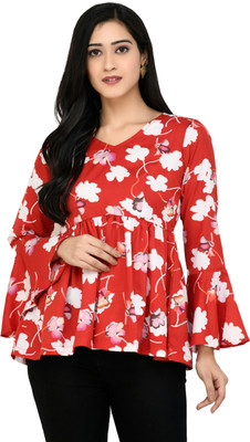 GLADLY Casual Full Sleeve Printed Women Red Top