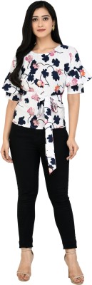 GLADLY Casual Bell Sleeve Printed Women White Top