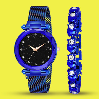 Jiya Creation Bizarre Blue Color StylishLaxurius Looking 2021 Starry Sky Magnetic Watch Wrist Style Fancy Bracelet Women Watches Ladies Wristwatch for Girls Analog Fashion Female Clock Gift with Magnet Mash Strap Bizarre Blue Luxury Mesh Buckle sky Quartz girls Mysterious Lady New Chain Belt Galaxy
