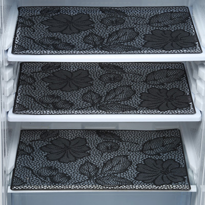 E-Retailer Fridge Mat(Width: 44, Black & White Leavflw)