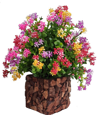 BK Mart flower with Stylish Coconut Brown Pot Bonsai Wild Artificial Plant  with Pot(22 cm, Multicolor)