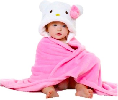 Pandaoriginals Animal Single Hooded Baby Blanket for  AC Room(Cotton, Pink)