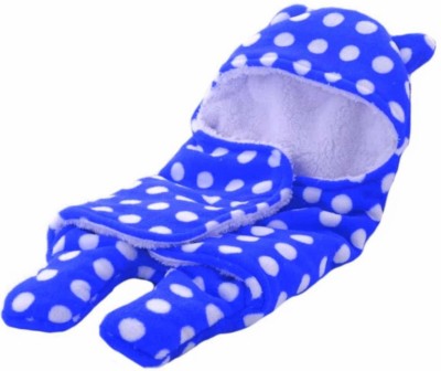 FIRST TREND Polka Crib Hooded Baby Blanket for  Heavy Winter(Fur, Blue)