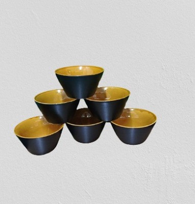 caffeine Ceramic Dessert Bowl Handmade Studio Black Matte Glossy and Brown Dessert Bowl(Pack of 6, Black, Brown)