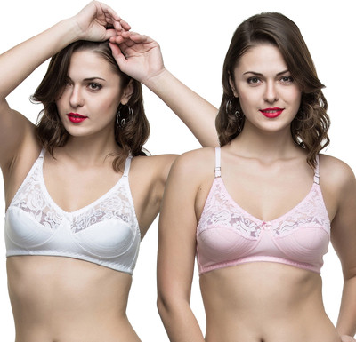 COLLEGE GIRL Women Full Coverage Non Padded Bra(White, Pink)
