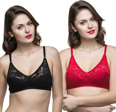 COLLEGE GIRL Women Full Coverage Non Padded Bra(Black, Red)