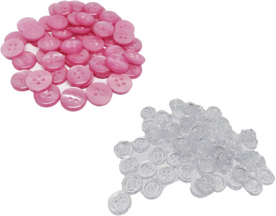 lookat Buttons Set Of 100, Diameter 1 cm With 4 Holes for sewing Pink & White button (50+50) Plastic Buttons(Pack of 100)