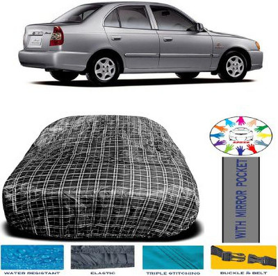APNEK Car Cover For Hyundai Accent (With Mirror Pockets)(White, Black)