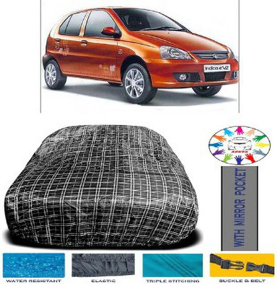 APNEK Car Cover For Tata Indica V2 (With Mirror Pockets)(White, Black)