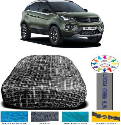 APNEK Car Cover For Tata Nexon (With Mirror Pockets)(White, Black)