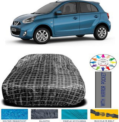 APNEK Car Cover For Nissan Micra Active (With Mirror Pockets)(White, Black)