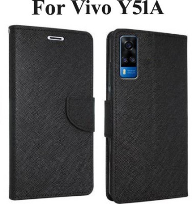 Wristlet Flip Cover for Vivo Y51 2020, Vivo Y51A, Vivo Y31 2021, Vivo Y53s(Black, Cases with Holder, Pack of: 1)