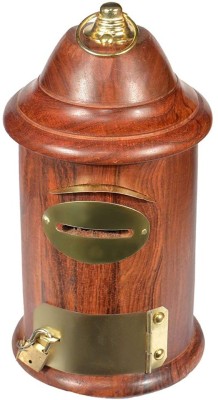 crafthub Wooden Money Bank, Piggy Bank, Money Collection Box, Coins Collection Box, Gullak (Design Post Office) Coin Bank(Brown)