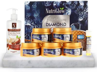 NutriGlow Platinum, Diamond & Gold Facial Kit (260 gm) + Natural's Shea Butter & Milk Proteins (500 ml)/Radiant Look/ No Parabens/Skin Nourishing Lotion