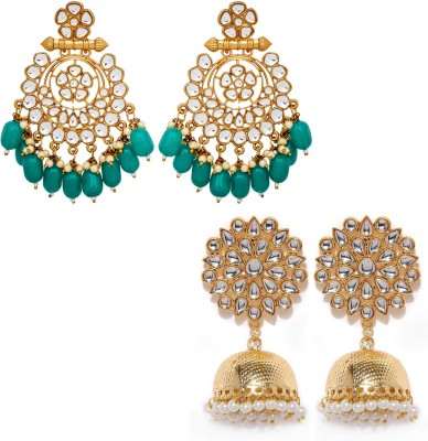 Stefan Combo of 2 Pairs of Traditional Dangler and Floral Jhumki Earrings Crystal Alloy Jhumki Earring